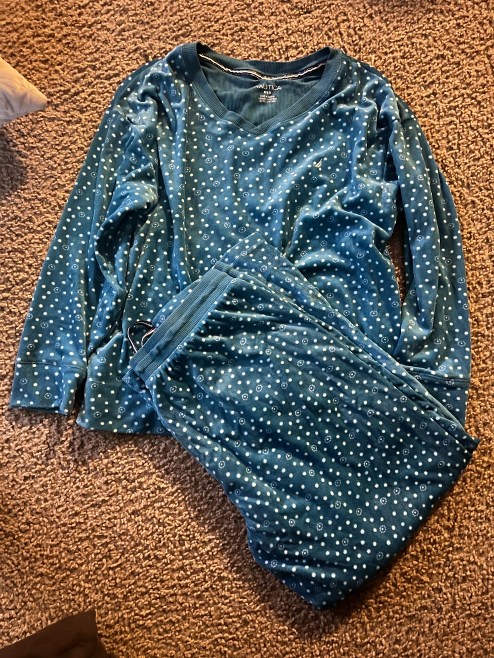 Nautica women’s Teal Blue Dot Print Two-Piece Pajama Set